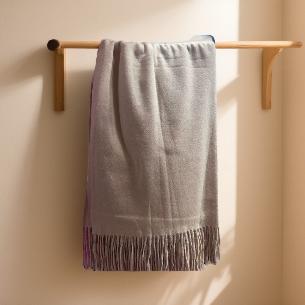 300克米色羊绒亲肤流苏围巾