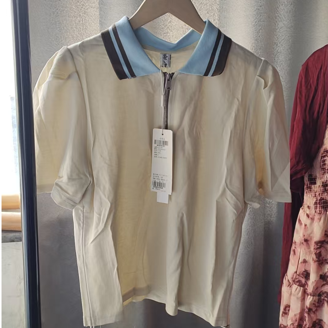 速干针织设计师夏款宽松型拼接翻领短袖百搭T恤夏季常规款