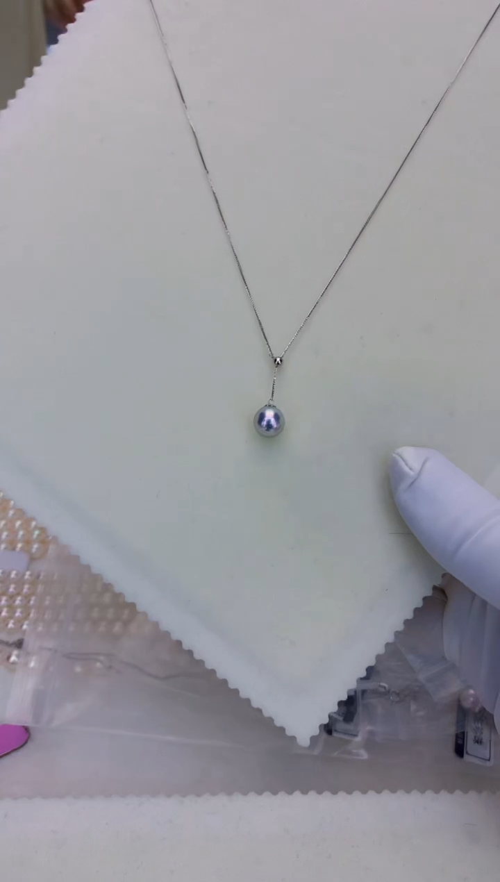 18K金镶嵌海水珍珠饰品8-8.5真多麻色单珠y链