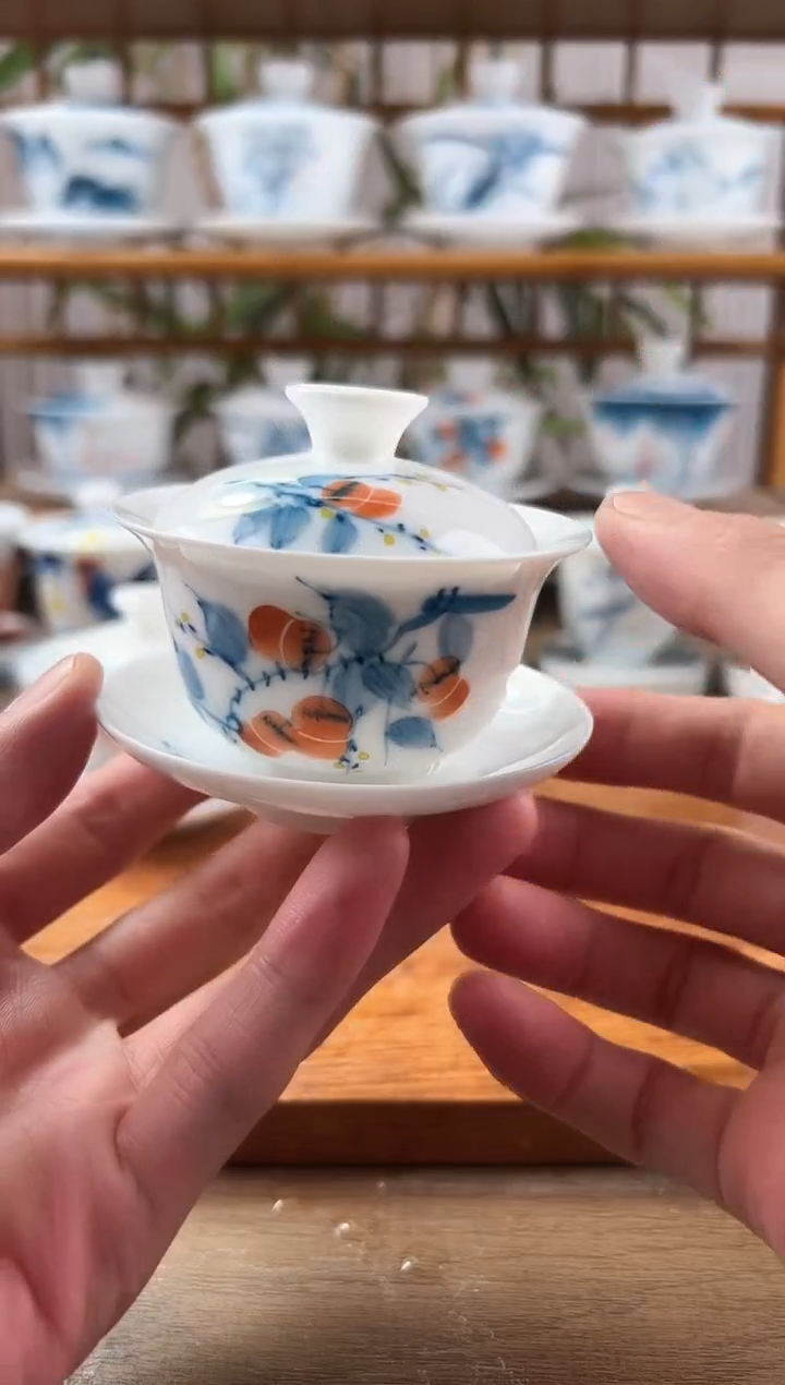 微瑕柿子80ml三才盖碗