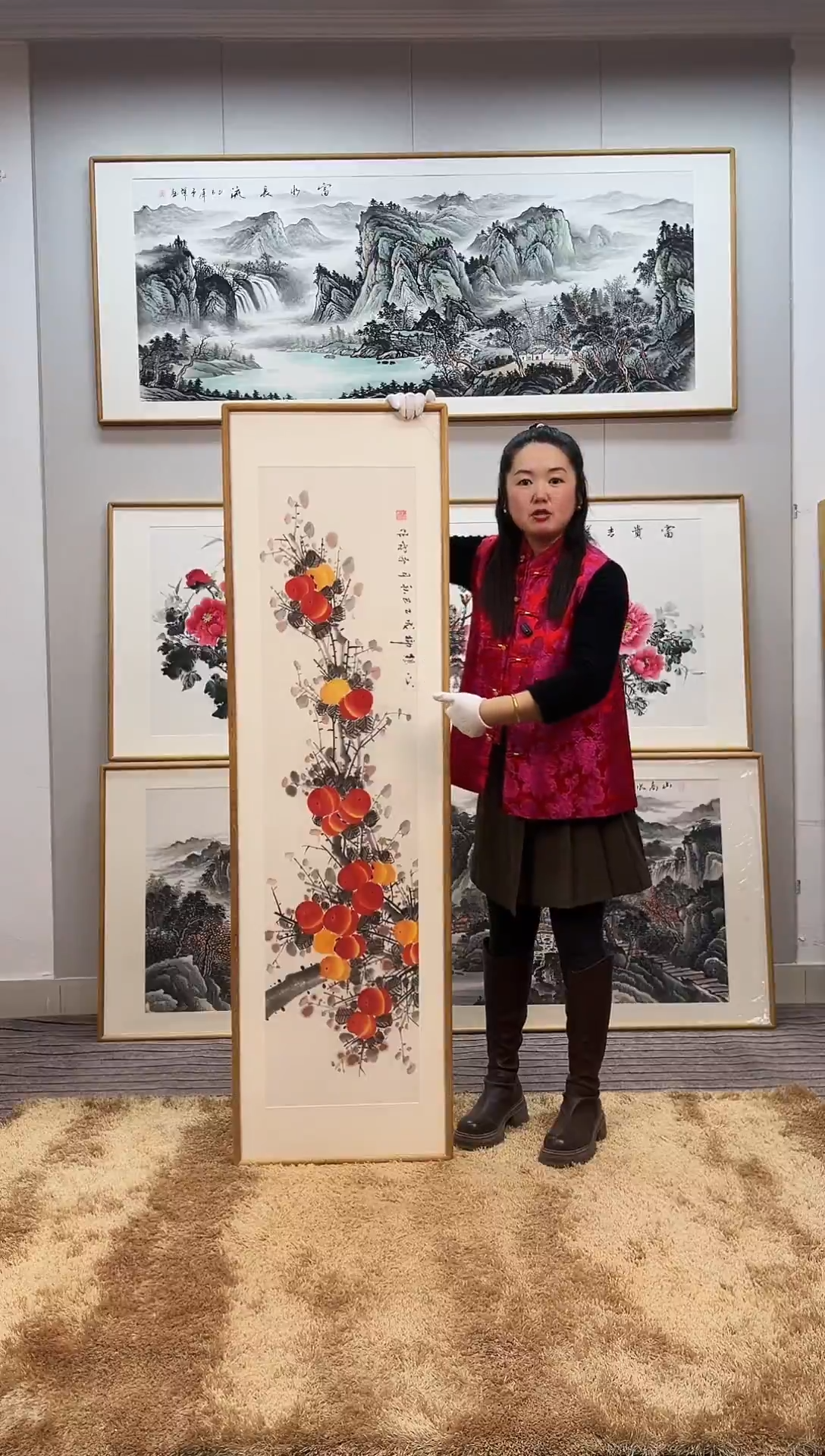 国画手绘柿子162*47尺寸