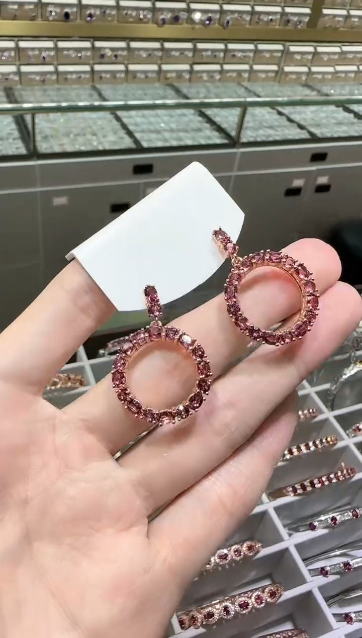 【闪购商品】石榴石耳饰银S925镶嵌23mm