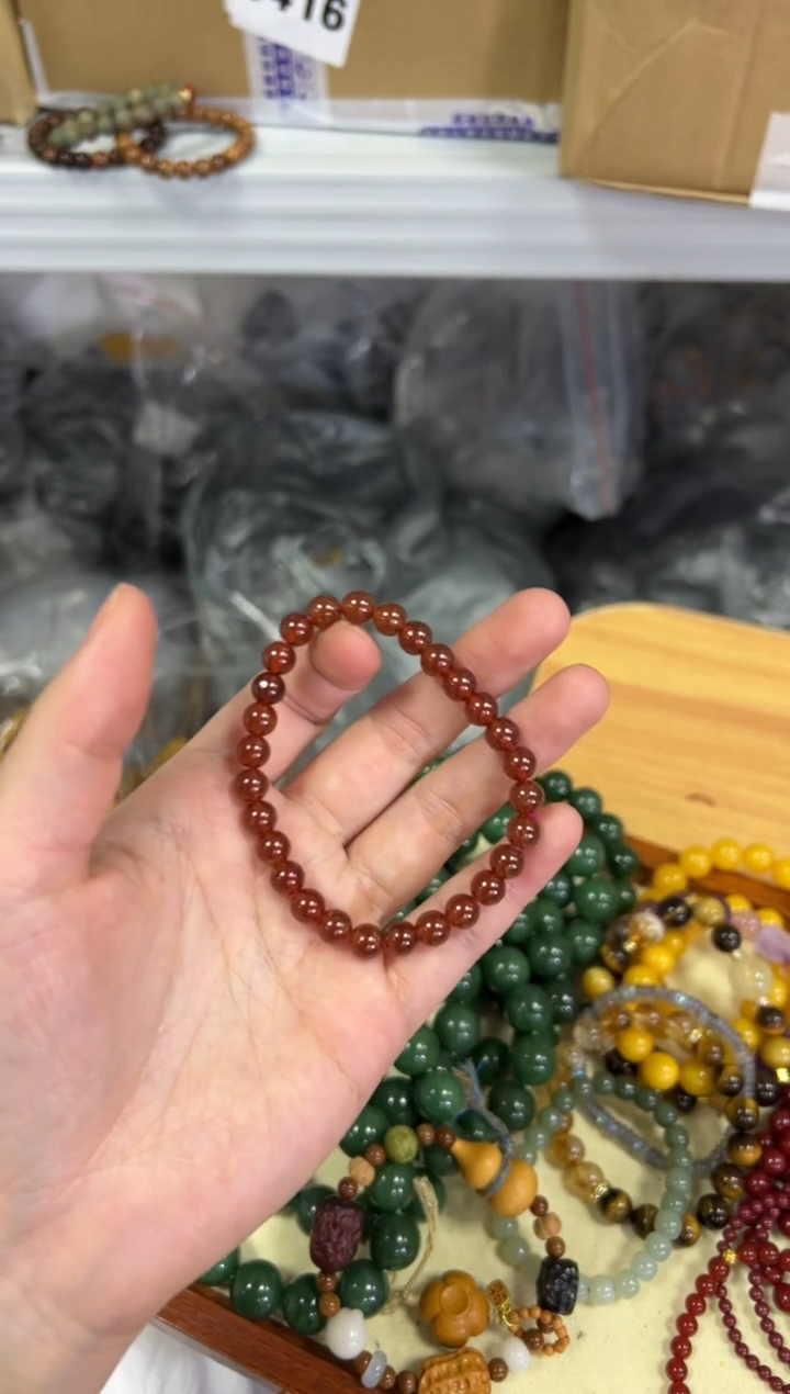 【闪购商品】石榴石手链未镶嵌芬达石榴石圆珠手链[0697]