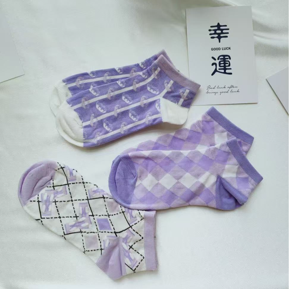 【3双，NO退NO换】紫色系列女士夏季短款袜子 短袜