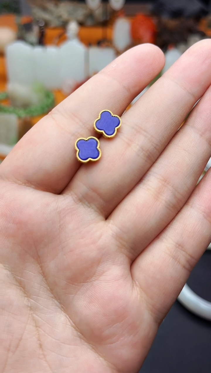 【闪购商品】青金石耳饰未镶嵌四叶草01