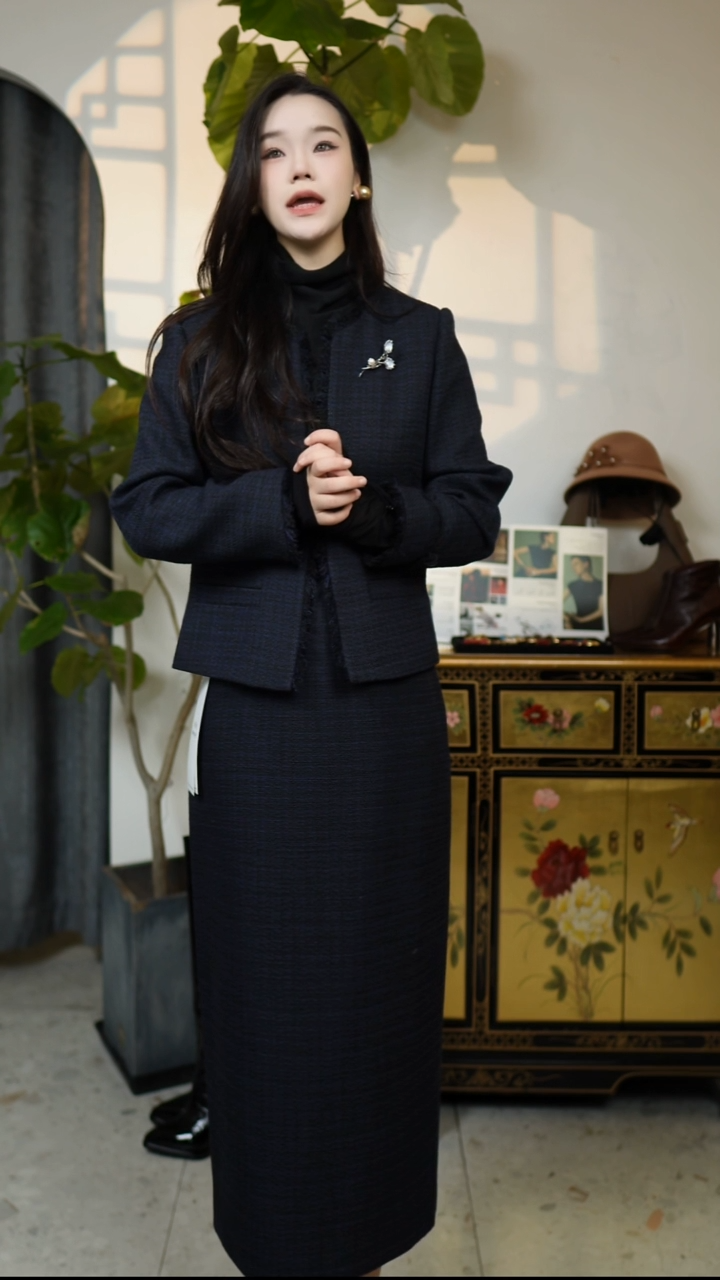 藏青蓝色高定小香套装 XL码（115斤-125斤）