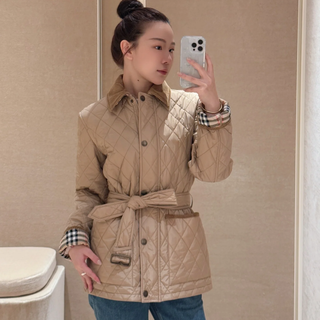 未使用 BURBERRY/博柏利 橙子专属 25年新品翻领束腰黄金棉服 