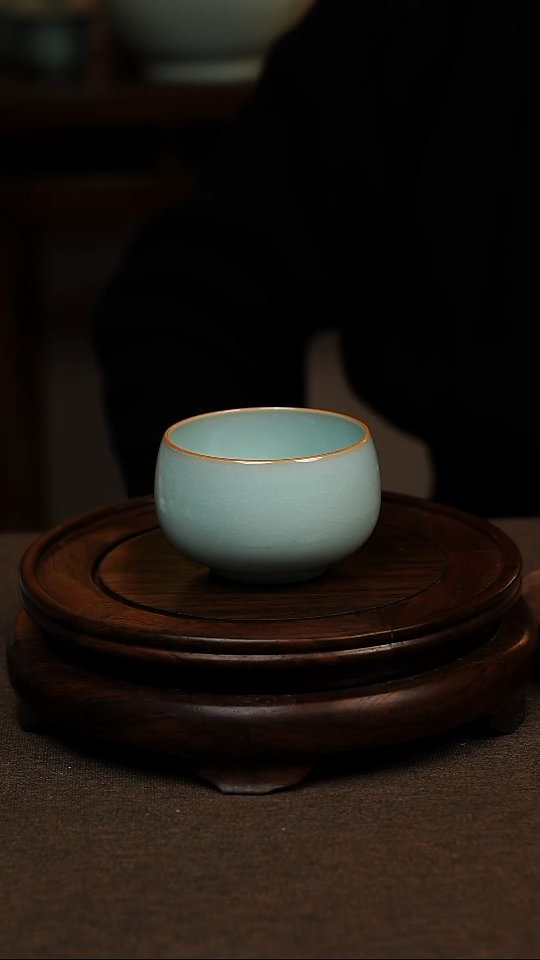 瓷片天青色全手工描金大禅定杯杯150ml微瑕不带礼盒
