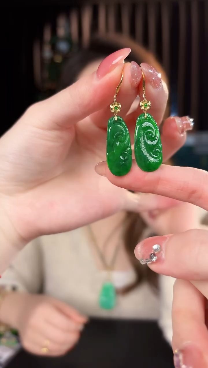【闪购商品】翡翠耳饰18K金镶嵌缅料A货/支持复检/一件