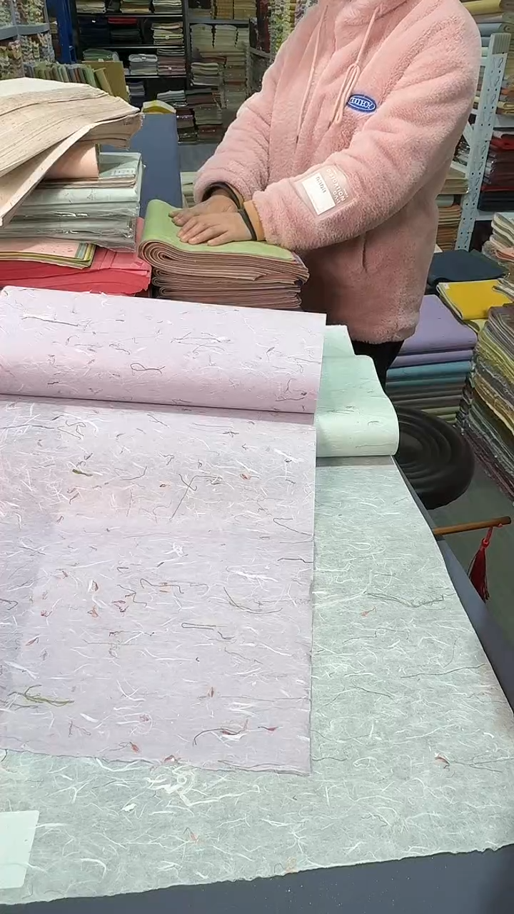纯手工四尺对开25张薰衣草紫+25张浅天蓝青丝红花雁楮清水云龙