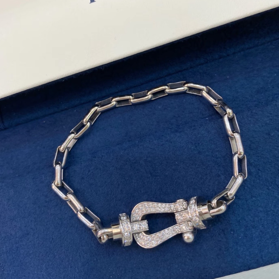 99新 FRED/斐登 小花6珊 Force 10 马蹄扣 手绳 大号 18k白金18码