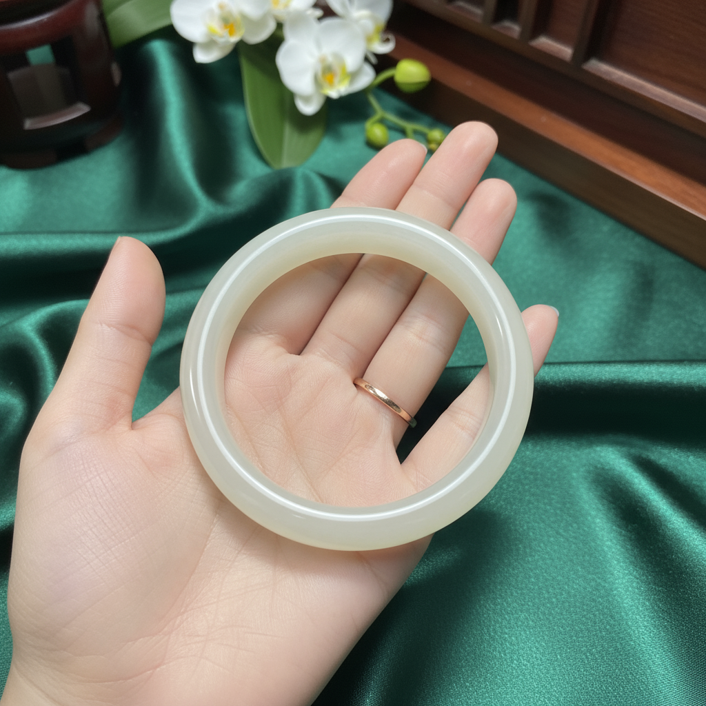 【周总专属】新疆料 天然和田玉晴水蜂蜜水正圈手镯13-14mm