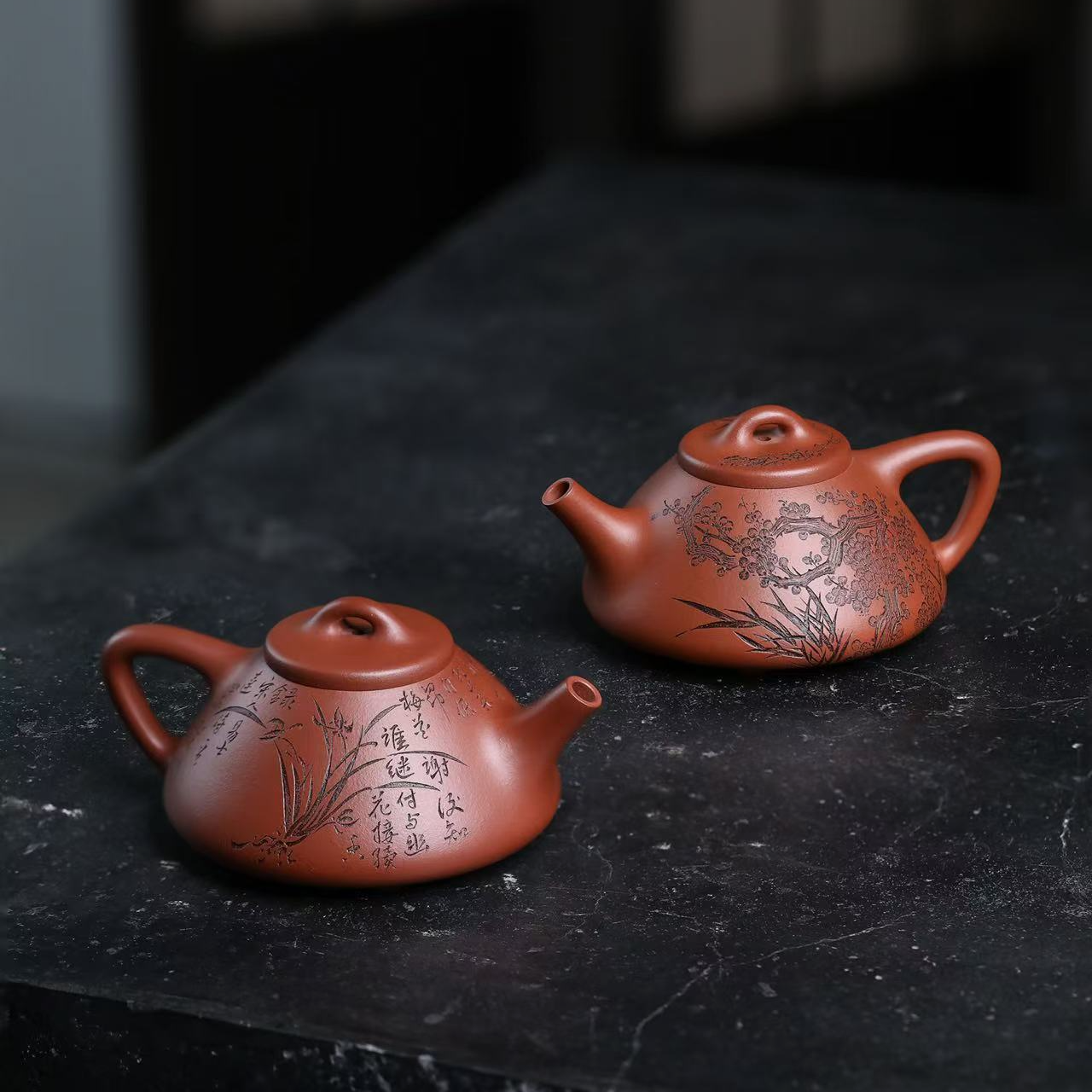 【子冶石瓢】原矿红皮龙230C精工刻绘宜兴黄龙山原矿紫砂壶