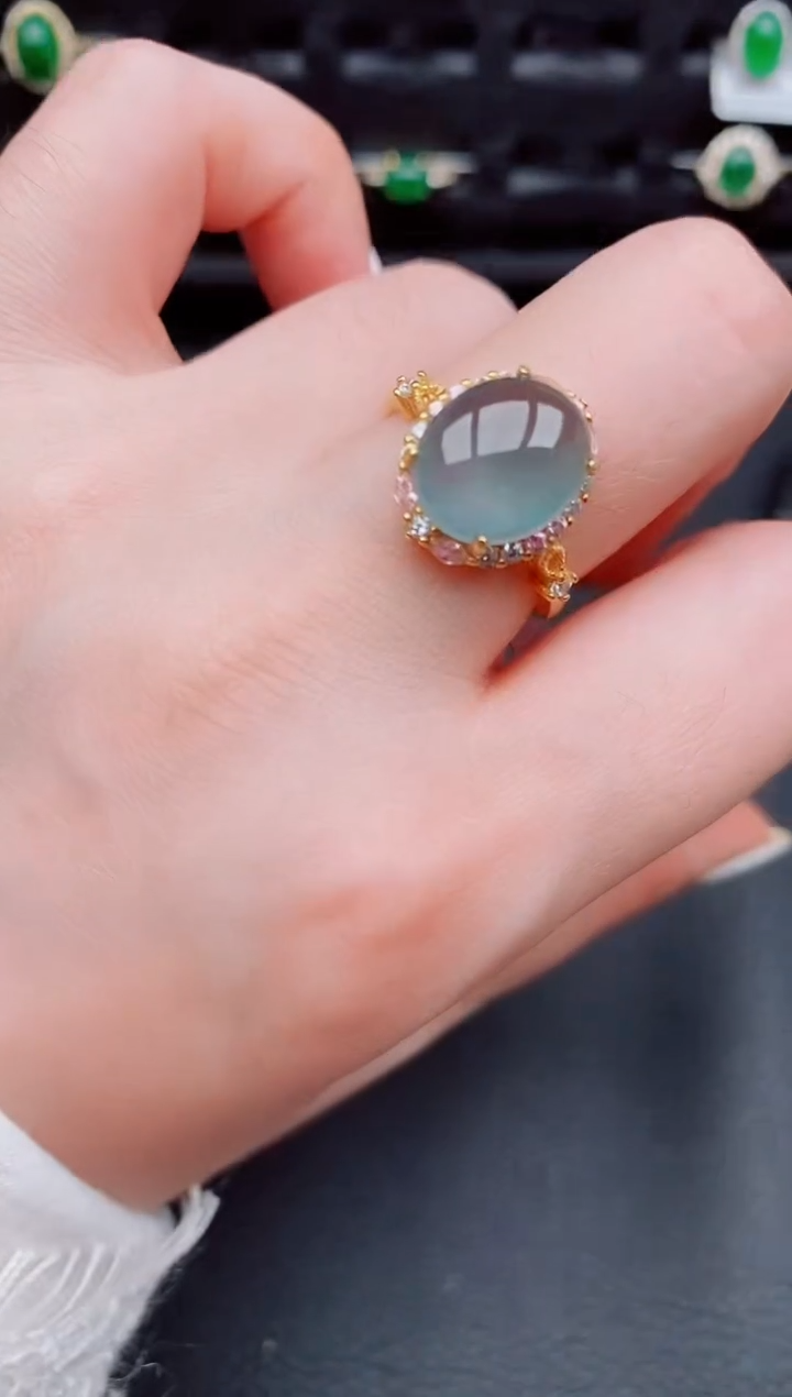 【闪购商品】翡翠戒指银S925镶嵌天然a货翡翠242