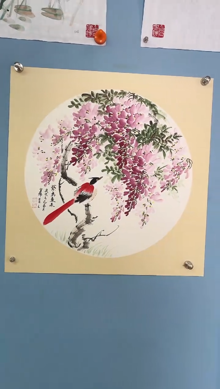 国画许宜锦花鸟紫藤