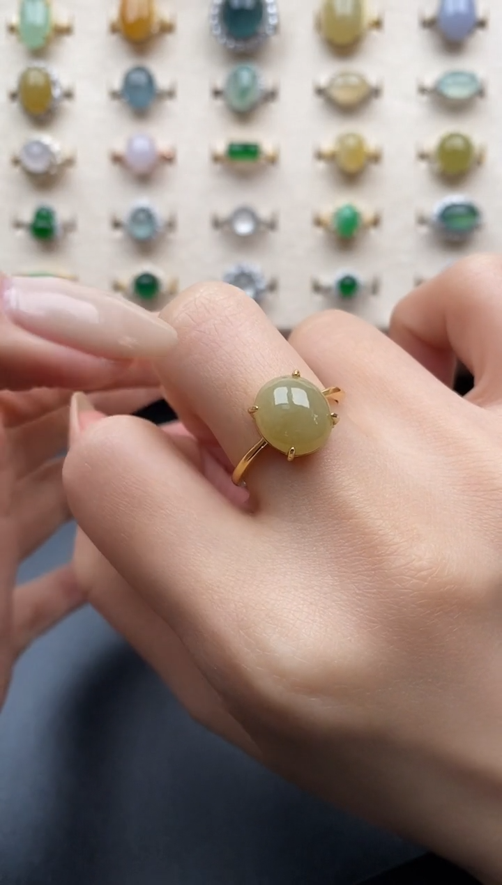 银S925镶嵌戒指翡翠一物一证一礼盒