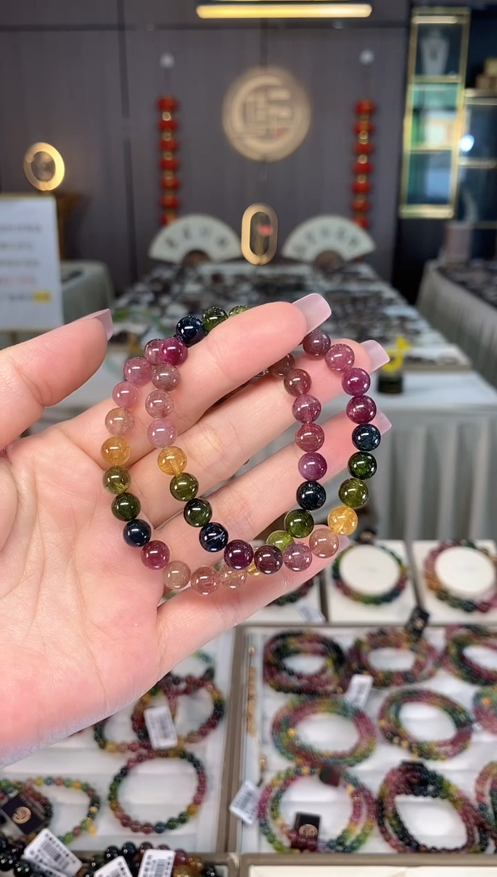 未镶嵌透体老矿碧玺彩虹单圈手串7mm+碧玺hon多样性发一条