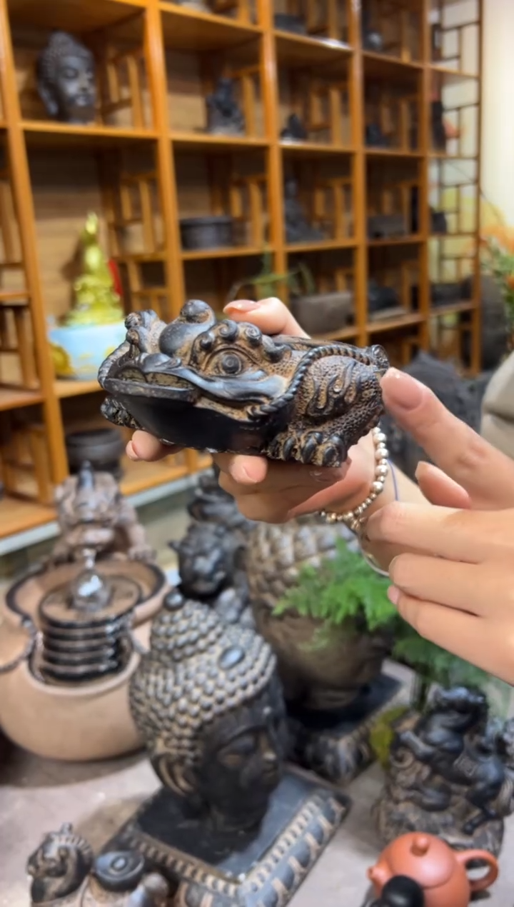 陶土【合成青石】金蟾盆