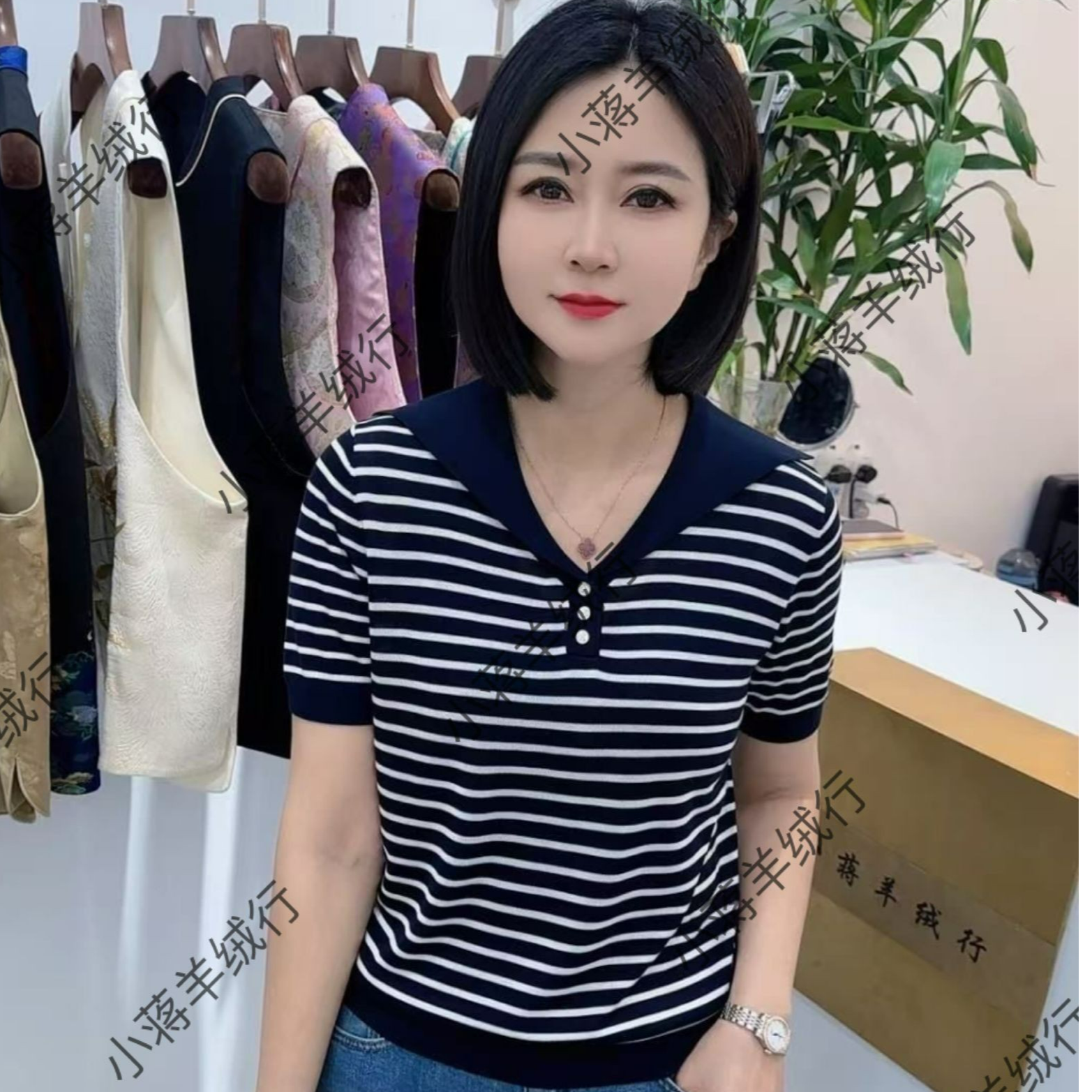【小蒋严选】夏季百搭时尚显瘦莱赛尔天丝翻领海军领针织上衣2230