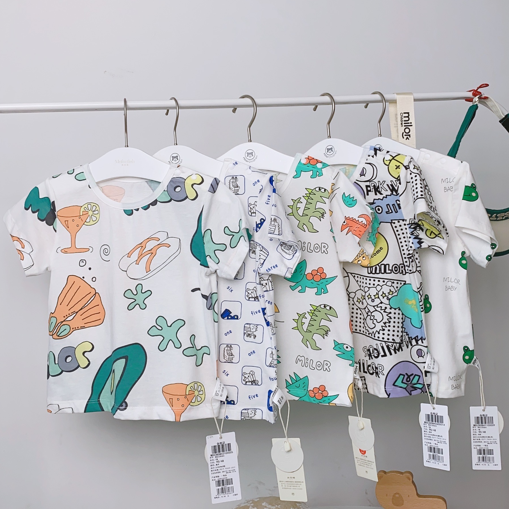 5384米乐熊男女宝条纹短袖上衣夏儿童衣服短袖