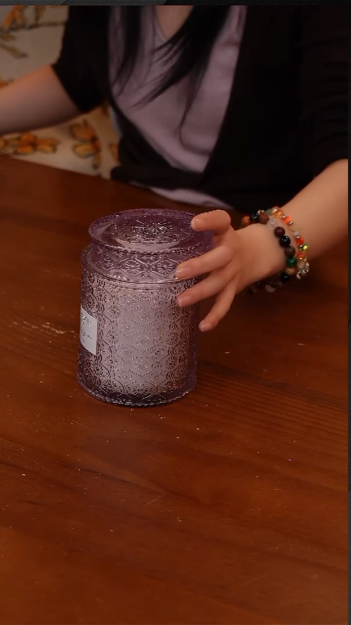 陶105-意大利浮雕繁花玻璃杯香薰蜡烛-杜松与薰衣草【CF4822】