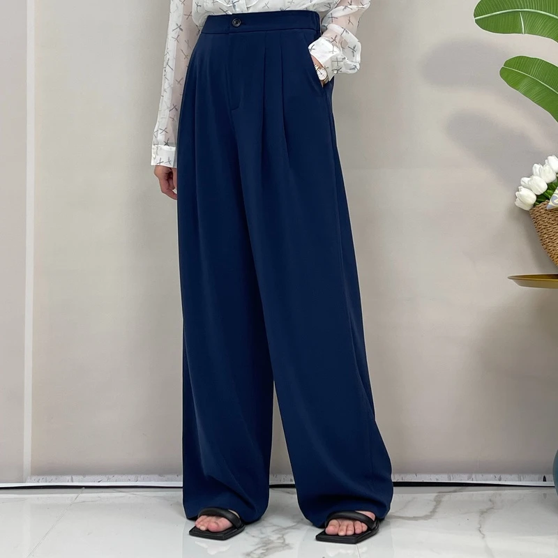 哥弟通勤西装裤春季新款垂感藏青高腰显瘦宽松百搭直筒裤1100450