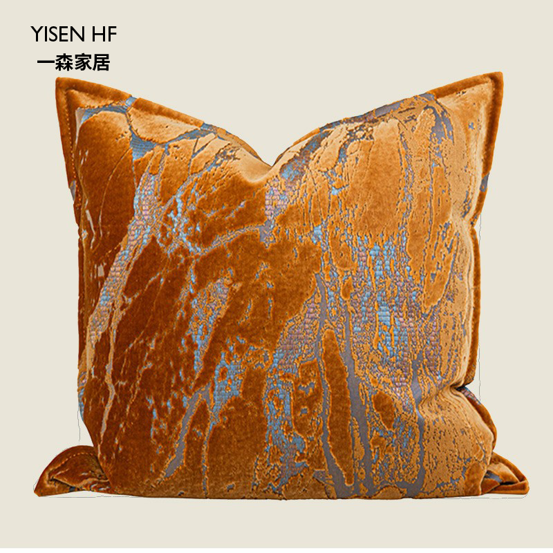 『山河』意式轻奢风橙色沙发抱枕高级感样板间软装靠包设计师腰枕