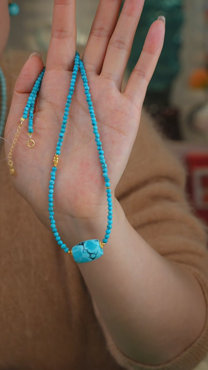 【闪购商品】绿松石项链银S925镀金镶嵌1