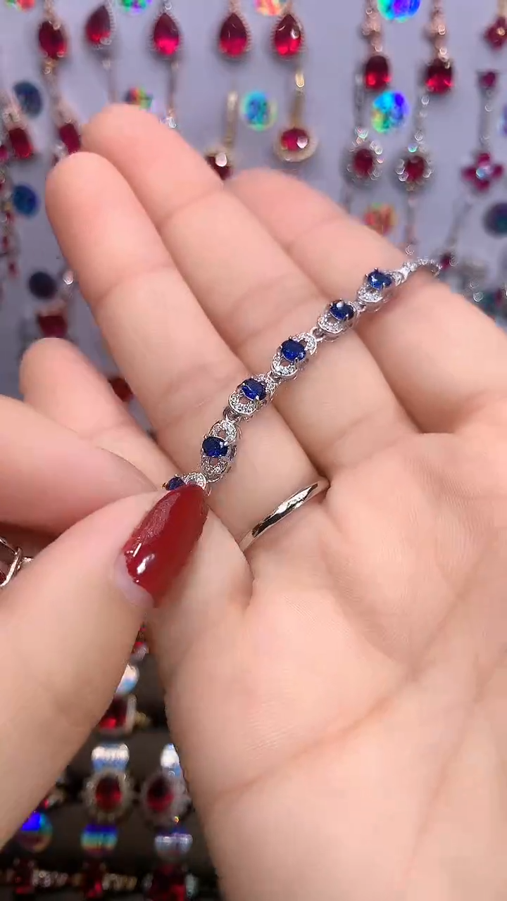 【闪购商品】蓝宝石手链银S925镶嵌银色