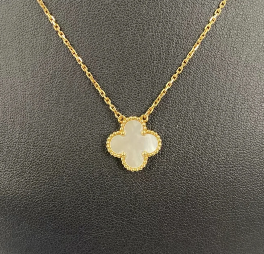 【梵璇珠宝】18k金 白贝四叶草套链 k黄