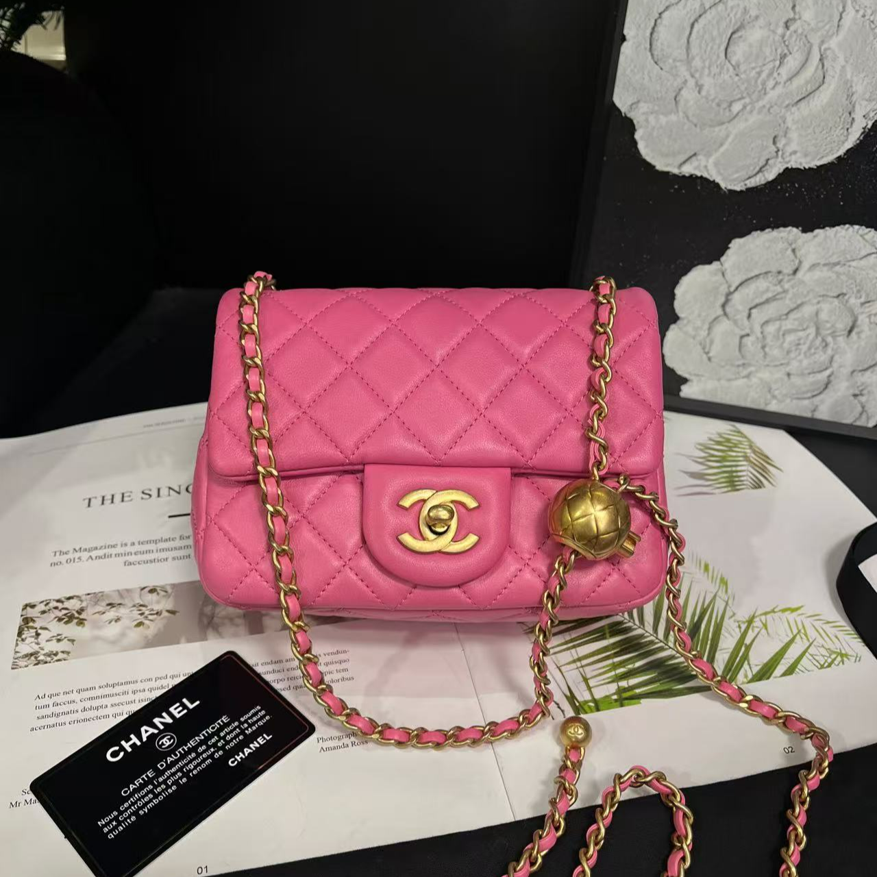 95新 Chanel/香奈儿 芭比粉金球方胖单肩包表卡卡全29开B1332