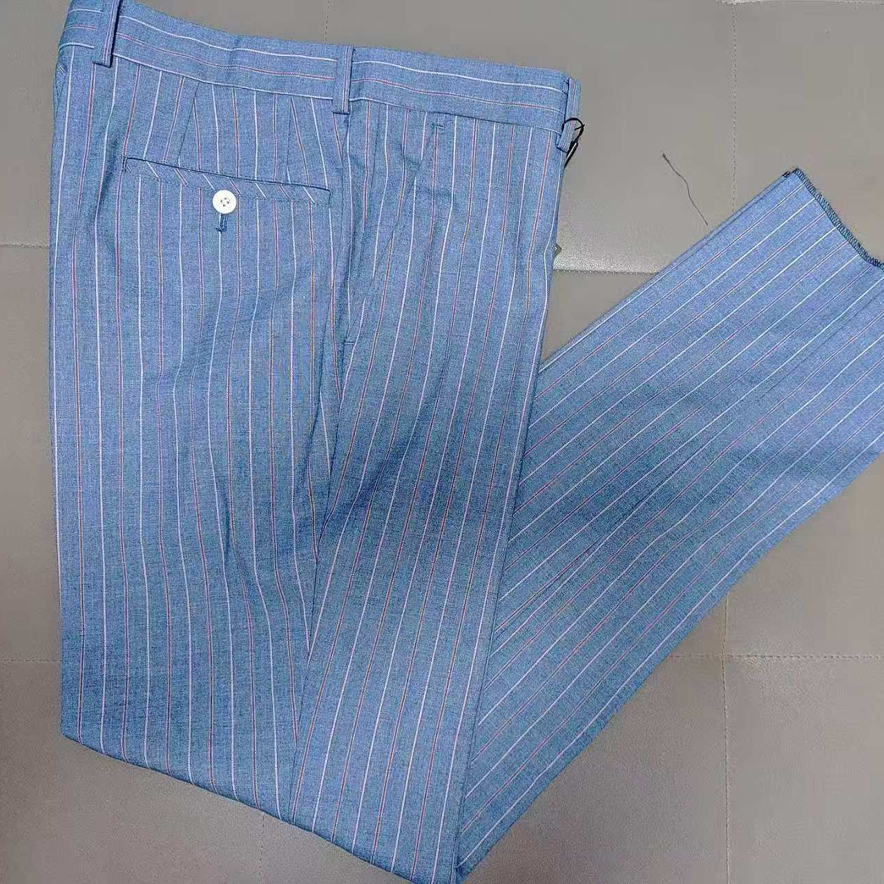 高腰时尚都市秋冬条纹厚款宽松直筒裤西裤装弹力