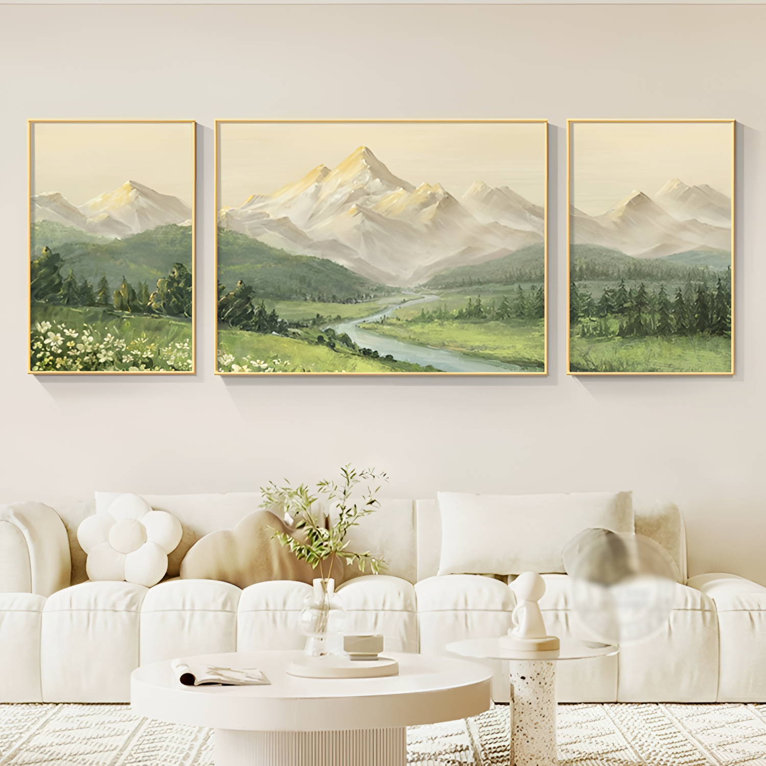 日照金山砂岩肌理画现代感高级感客厅三联装饰画山水挂画手工挂画