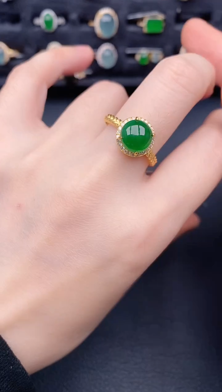 银S925镶嵌戒指翡翠天然a货翡翠541