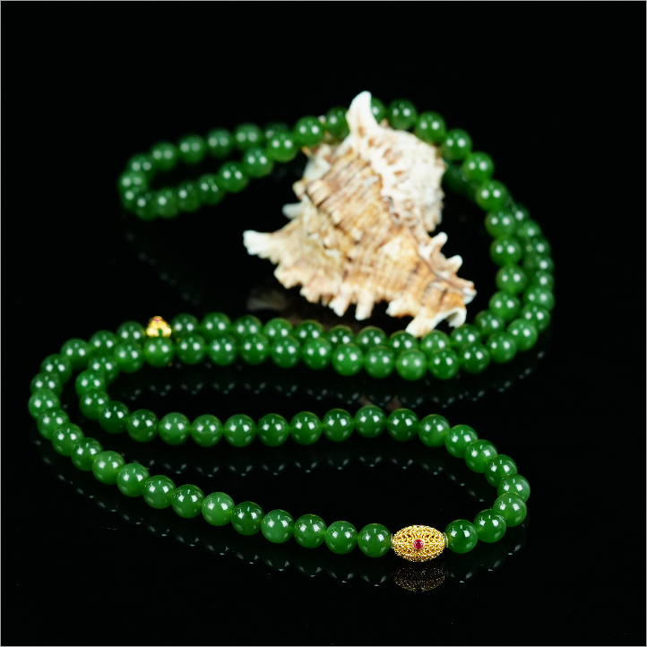 【老掌柜】18k碧玉108/和田玉/碧玉108项链  M012603