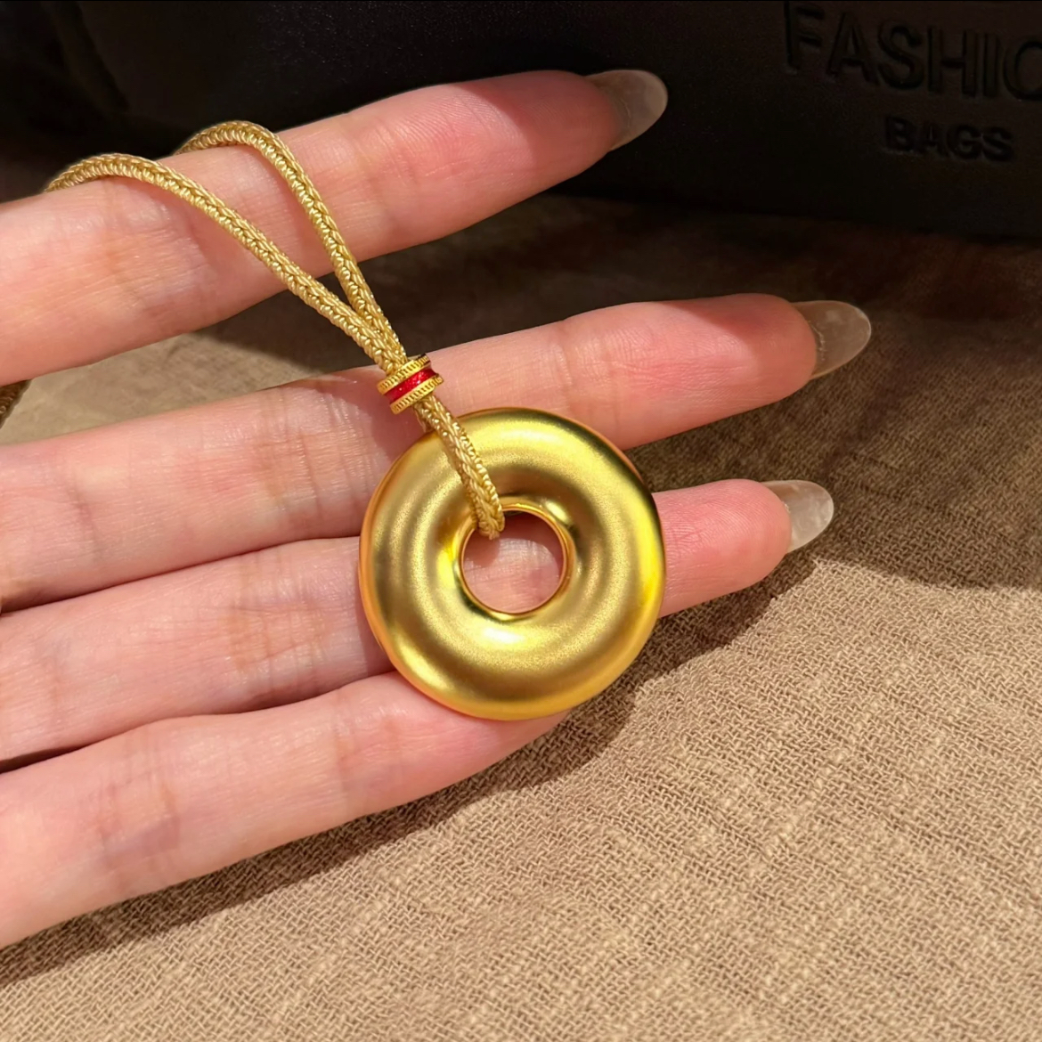 铜合金吊坠 新中式国潮风素面平安扣吊坠古法素圈实心同心扣项链