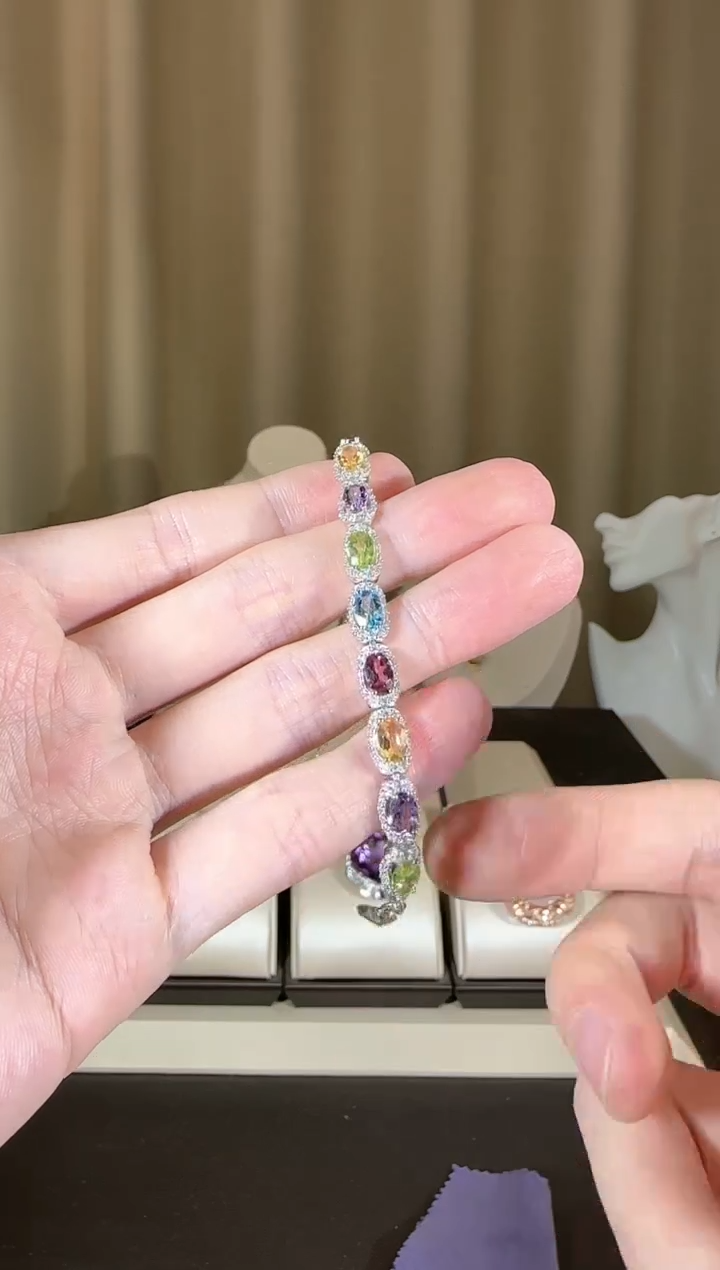 【闪购商品】水晶手链银S925镶嵌多彩宝石设计款