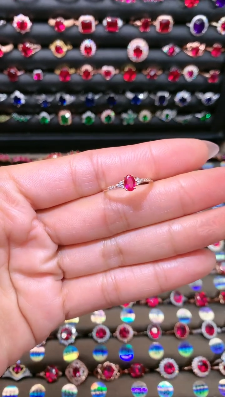 【闪购商品】红宝石戒指银S925镶嵌46玫瑰金