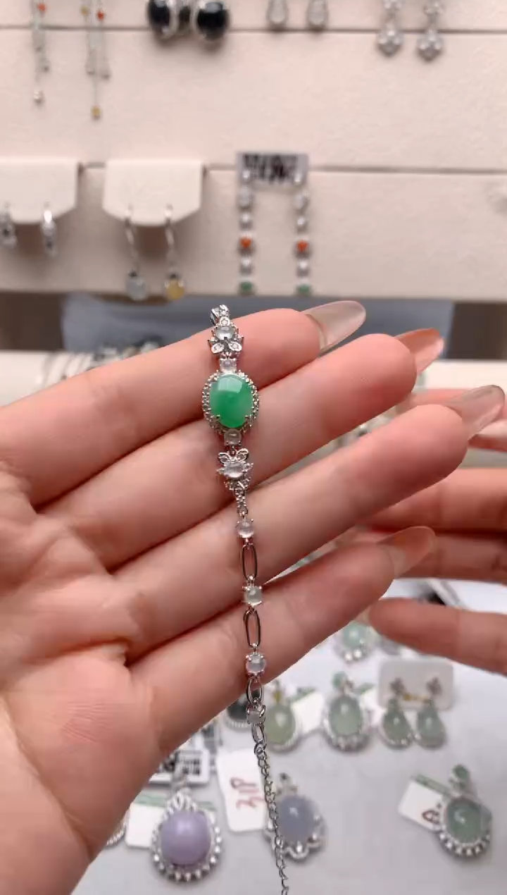 【闪购商品】翡翠手链银S925镶嵌3号