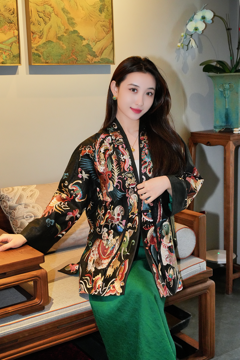 蓝大【鸢语】桑蚕丝刺绣外套6524