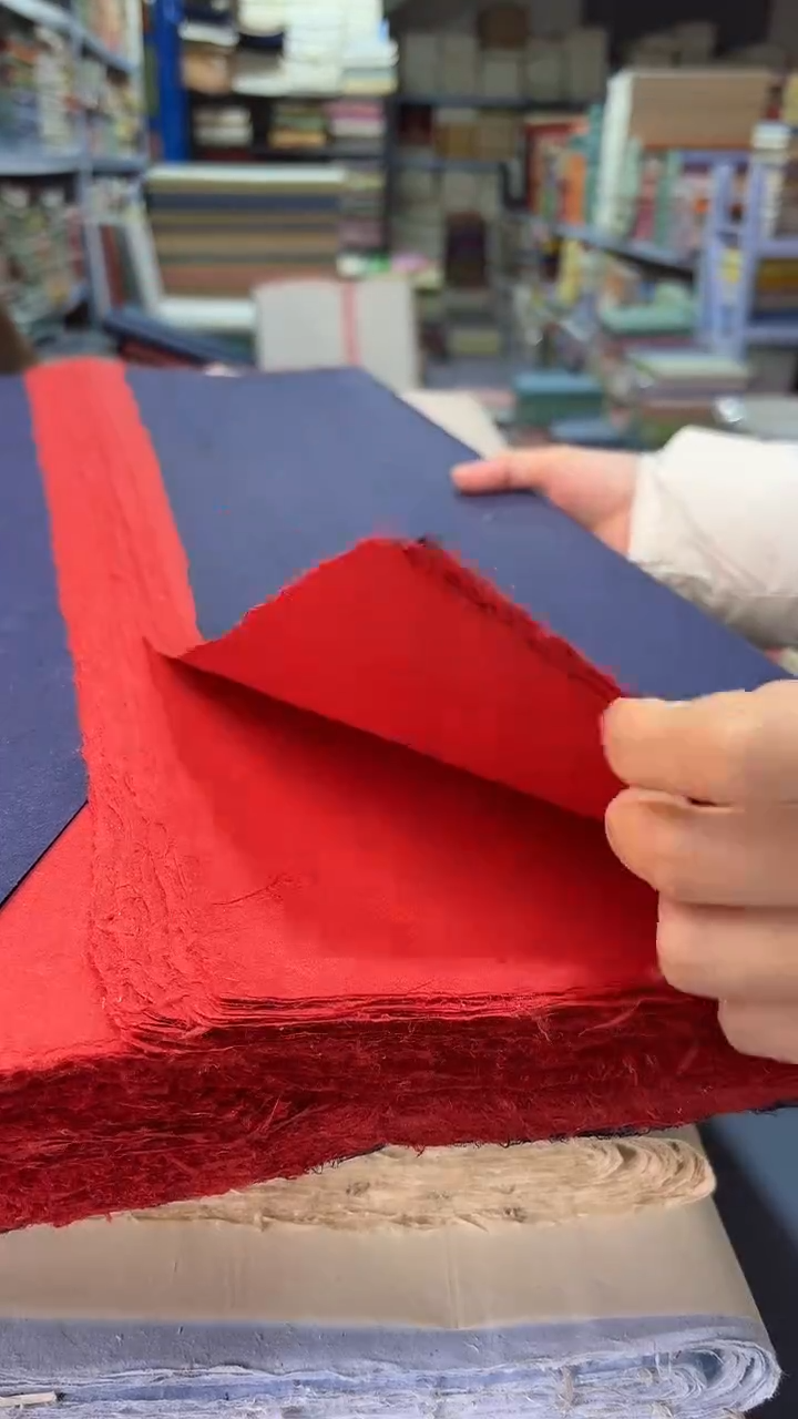 纯手工34*69cm50张中国红珠光光板楮皮笺