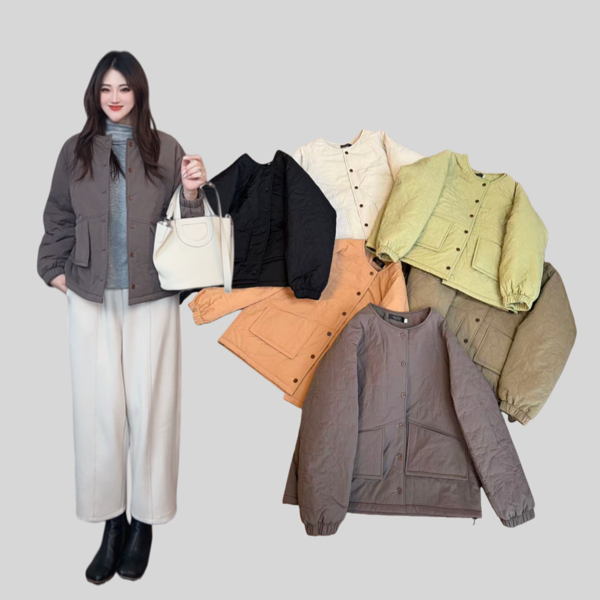 【YANLI】5302刺绣绗缝双层加厚加棉外套大衣