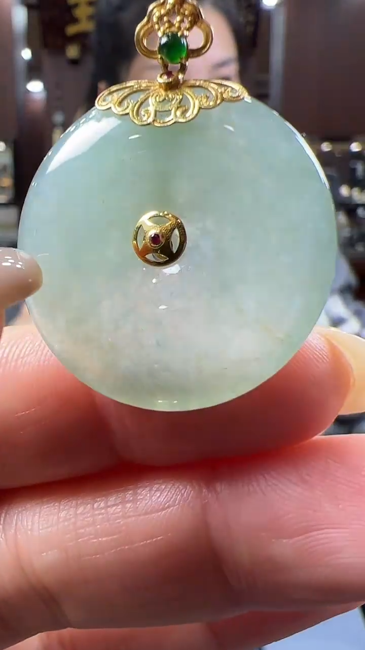 【闪购商品】翡翠挂件18K金镶嵌平安扣不含链