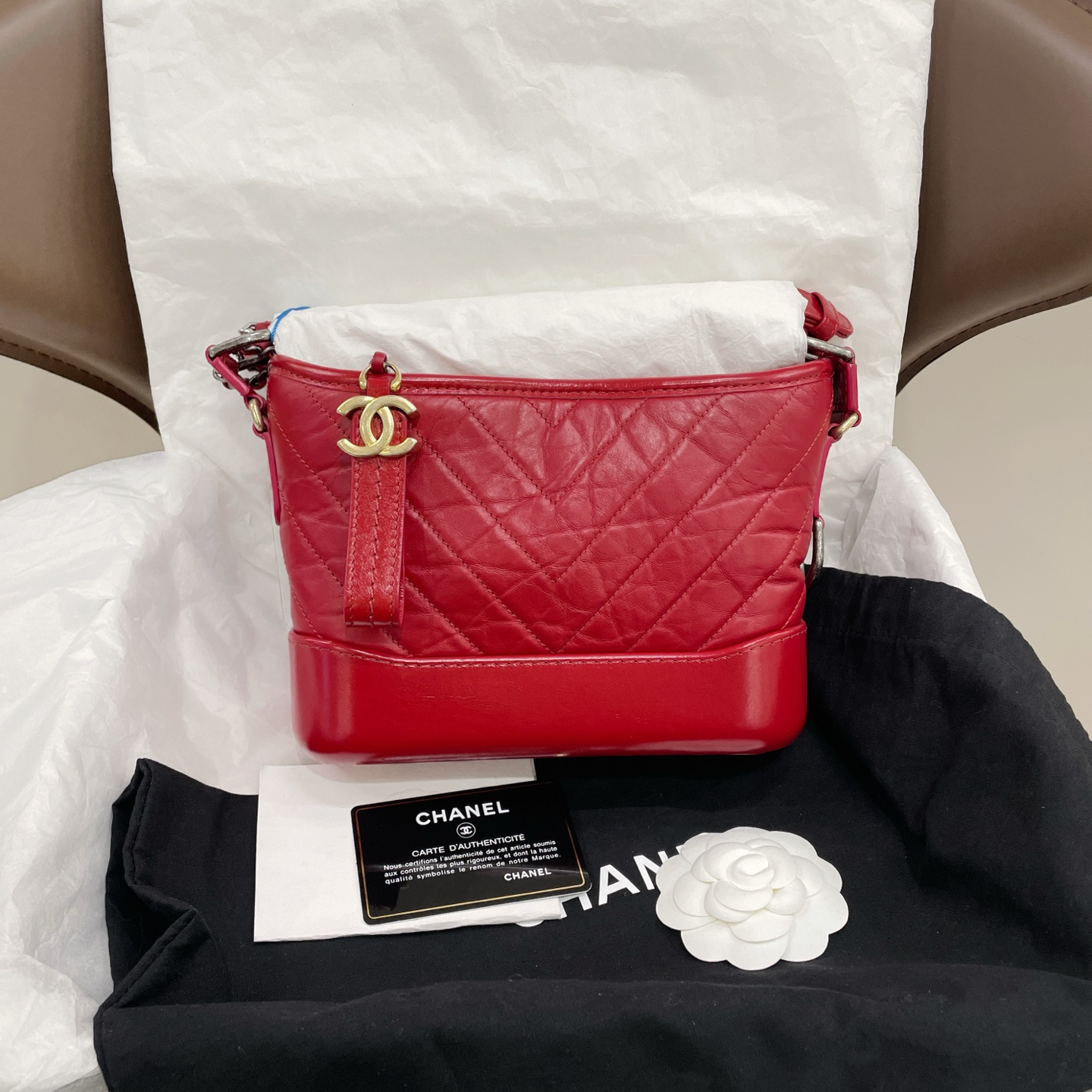 95新 Chanel/香奈儿 红色小号流浪包