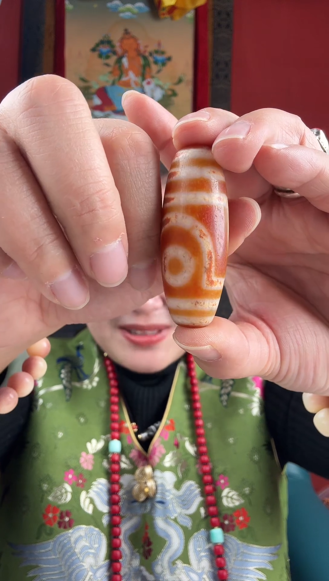 无非金属藏地红肉2眼古珠