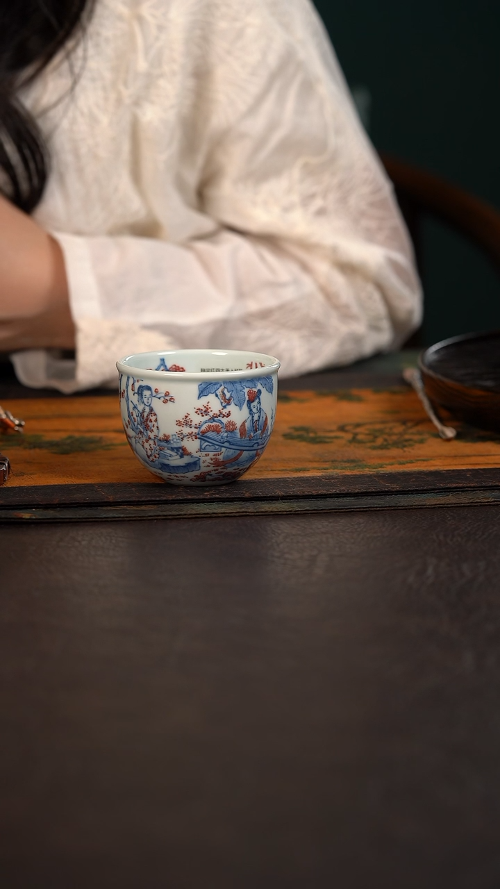 杯贵红窑青花釉里红四大美人缸杯