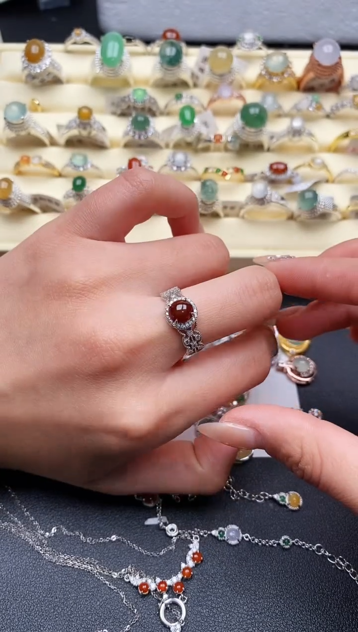 【闪购商品】翡翠戒指银S925镶嵌555555+9