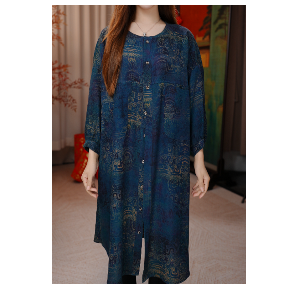 38姆米欧非特香云纱桑蚕丝中国风长袖衬衫LBW251204-3