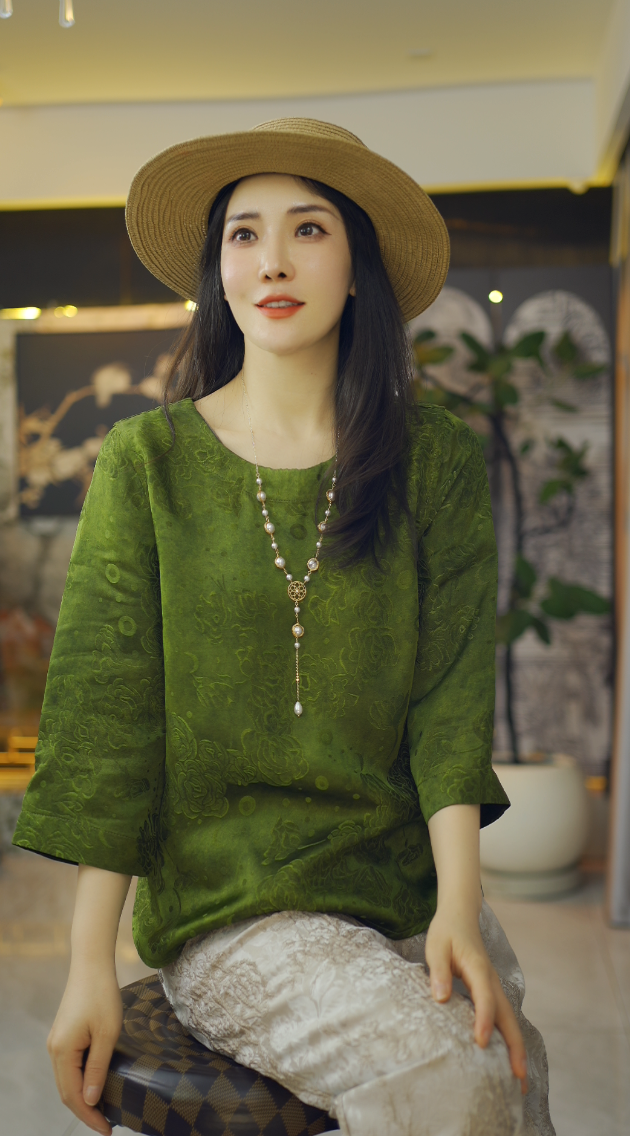 （青牡丹）国风老钱风复古提花上衣新中式