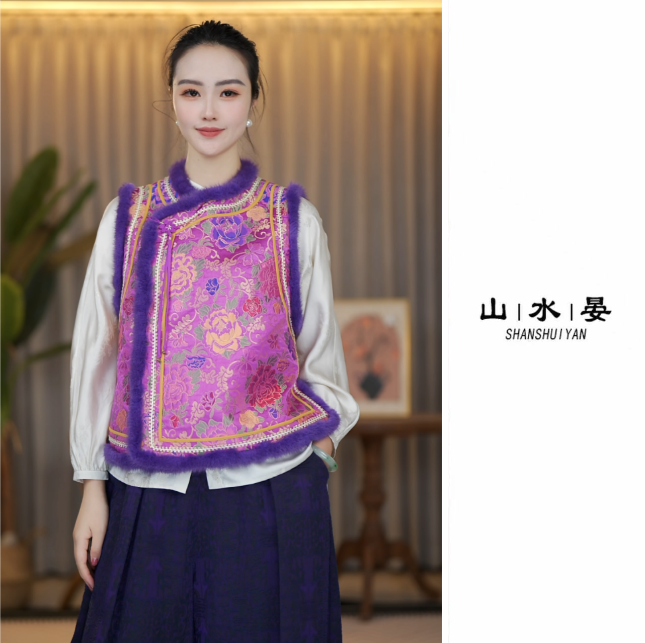 冬季中式云锦厚马甲女士复古民族风洋气时尚休闲减龄UNX5452